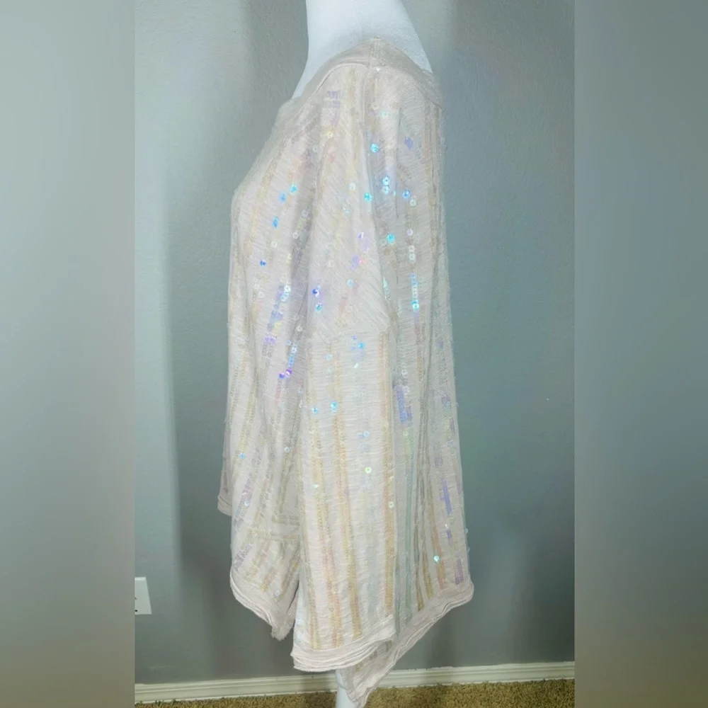 Free People Dusty Pink Oversized Boho Sequin Embellished Sweater Top Size S